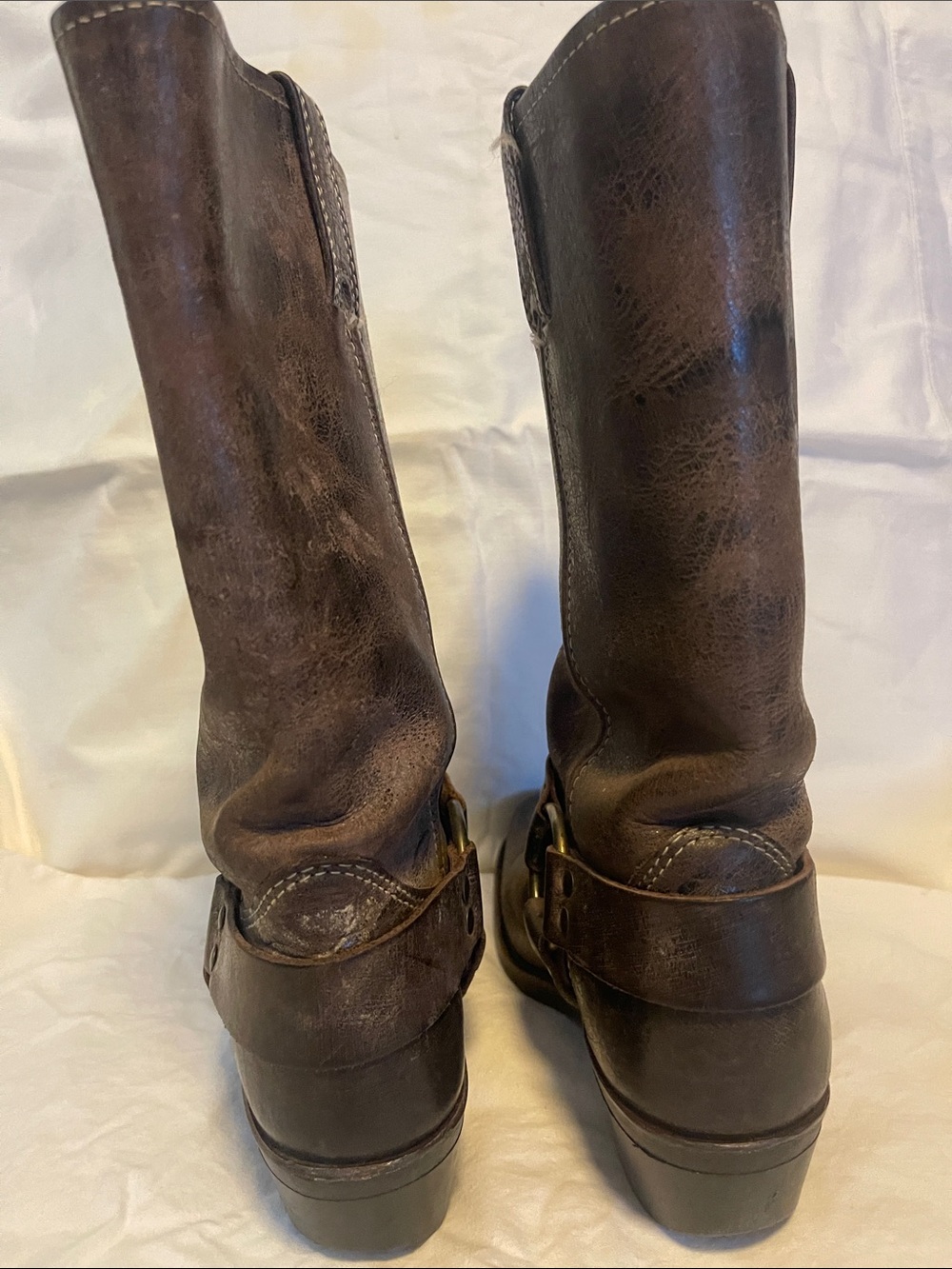 Frye Brown Leather Harness Heeled Boots - Picture 7 of 11